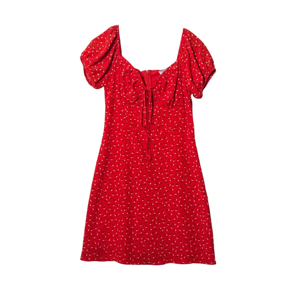 Revamped Floral Milkmaid Puff Sleeve Mini Dress Red XS Coquette Feminine Summer